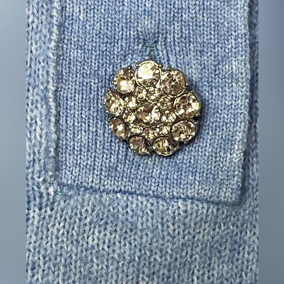H&M Blue Knit Short Sleeve Oversize Collared Sweater Rhinestone Buttons READ - Picture 2 of 6